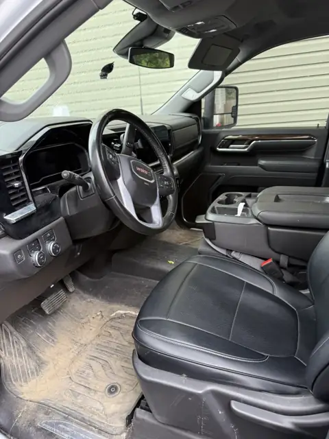 White pickup, inside and out, before